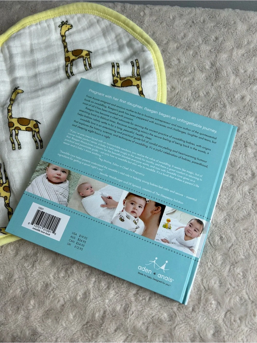 Aden + Anais Burpy Bib & Swaddle Love Book Yellow White Giraffe Print